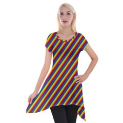 Gay Pride Flag Candy Cane Diagonal Stripe Short Sleeve Side Drop Tunic by PodArtist