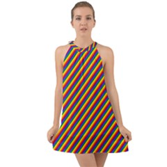 Gay Pride Flag Candy Cane Diagonal Stripe Halter Tie Back Chiffon Dress by PodArtist