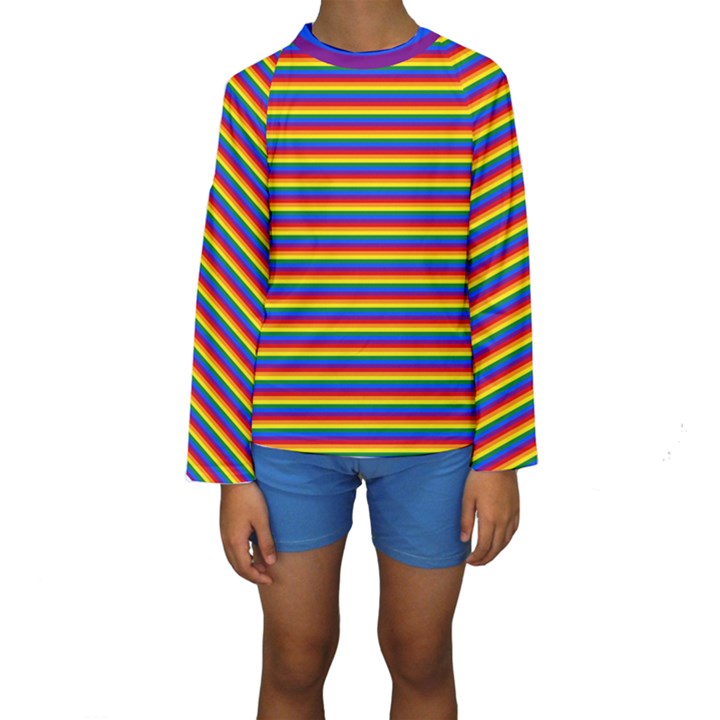 Horizontal Gay Pride Rainbow Flag Pin Stripes Kids  Long Sleeve Swimwear