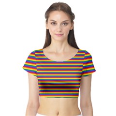 Horizontal Gay Pride Rainbow Flag Pin Stripes Short Sleeve Crop Top by PodArtist