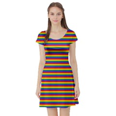 Horizontal Gay Pride Rainbow Flag Pin Stripes Short Sleeve Skater Dress by PodArtist