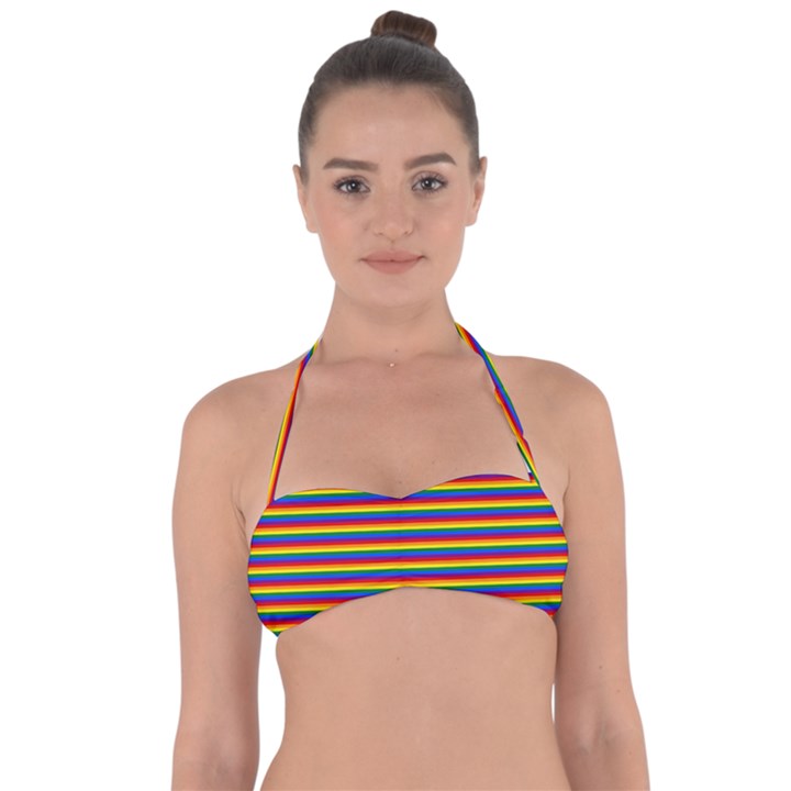 Horizontal Gay Pride Rainbow Flag Pin Stripes Halter Bandeau Bikini Top