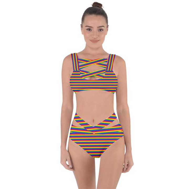 Horizontal Gay Pride Rainbow Flag Pin Stripes Bandaged Up Bikini Set 