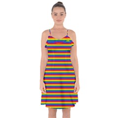 Horizontal Gay Pride Rainbow Flag Pin Stripes Ruffle Detail Chiffon Dress by PodArtist