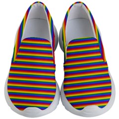 Horizontal Gay Pride Rainbow Flag Pin Stripes Kid s Lightweight Slip Ons by PodArtist