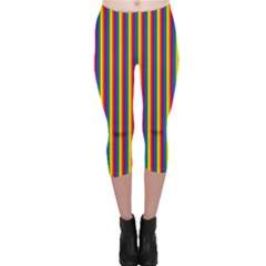 Vertical Gay Pride Rainbow Flag Pin Stripes Capri Leggings  by PodArtist