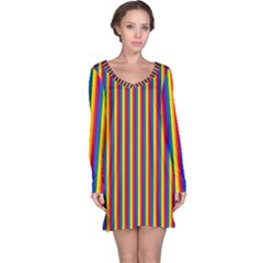 Vertical Gay Pride Rainbow Flag Pin Stripes Long Sleeve Nightdress by PodArtist