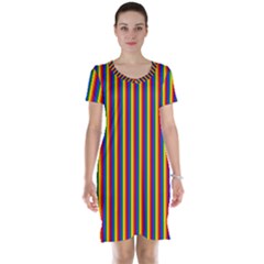 Vertical Gay Pride Rainbow Flag Pin Stripes Short Sleeve Nightdress by PodArtist