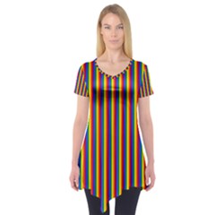 Vertical Gay Pride Rainbow Flag Pin Stripes Short Sleeve Tunic  by PodArtist