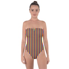 Vertical Gay Pride Rainbow Flag Pin Stripes Tie Back One Piece Swimsuit by PodArtist