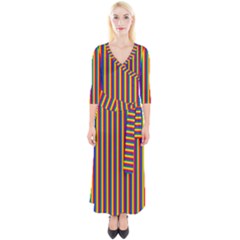 Vertical Gay Pride Rainbow Flag Pin Stripes Quarter Sleeve Wrap Maxi Dress by PodArtist