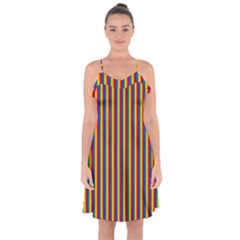 Vertical Gay Pride Rainbow Flag Pin Stripes Ruffle Detail Chiffon Dress by PodArtist