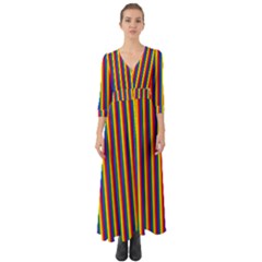 Vertical Gay Pride Rainbow Flag Pin Stripes Button Up Boho Maxi Dress by PodArtist