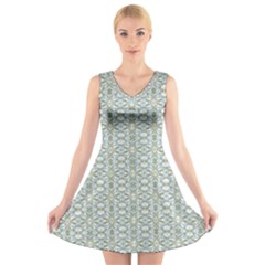 Vintage Ornate Pattern V-neck Sleeveless Skater Dress by dflcprints