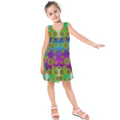 Celtic Mosaic With Wonderful Flowers Kids  Sleeveless Dress by pepitasart