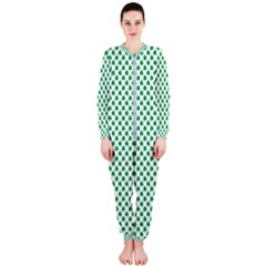 Green Shamrock Clover On White St  Patrick s Day Onepiece Jumpsuit (ladies)  by PodArtist