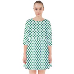 Green Shamrock Clover On White St  Patrick s Day Smock Dress by PodArtist