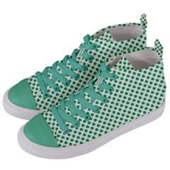 Green Shamrock Clover On White St  Patrick s Day Women s Mid-top Canvas Sneakers by PodArtist