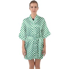 Green Shamrock Clover On White St  Patrick s Day Quarter Sleeve Kimono Robe by PodArtist