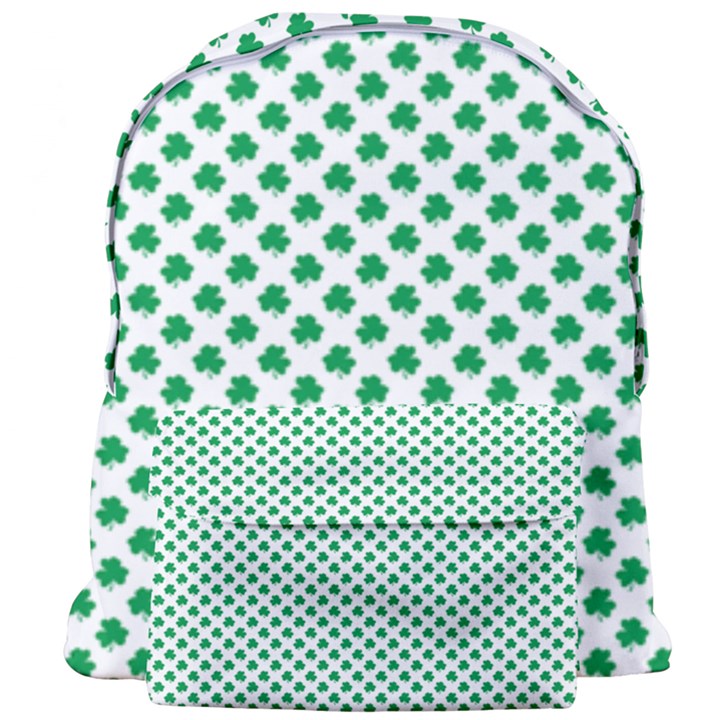 Green Shamrock Clover on White St. Patrick s Day Giant Full Print Backpack