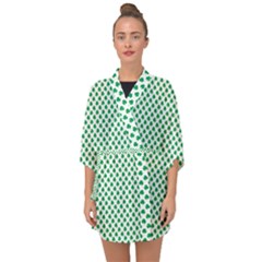 Green Shamrock Clover On White St  Patrick s Day Half Sleeve Chiffon Kimono by PodArtist