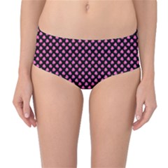 Small Hot Pink Irish Shamrock Clover On Black Mid-waist Bikini Bottoms by PodArtist