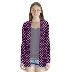 Small Hot Pink Irish Shamrock Clover On Black Drape Collar Cardigan by PodArtist