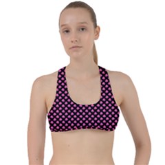 Small Hot Pink Irish Shamrock Clover On Black Criss Cross Racerback Sports Bra by PodArtist