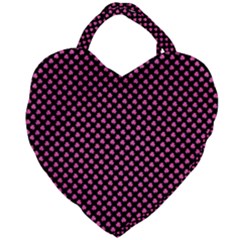 Small Hot Pink Irish Shamrock Clover On Black Giant Heart Shaped Tote by PodArtist