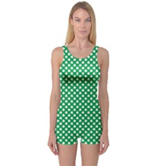  White Shamrocks On Green St  Patrick s Day Ireland One Piece Boyleg Swimsuit by PodArtist