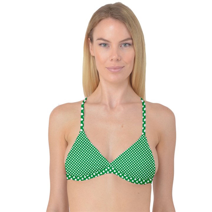  White Shamrocks On Green St. Patrick s Day Ireland Reversible Tri Bikini Top