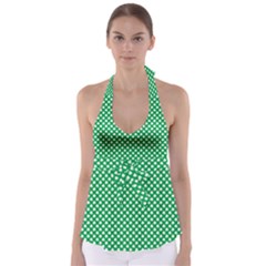  White Shamrocks On Green St  Patrick s Day Ireland Babydoll Tankini Top by PodArtist