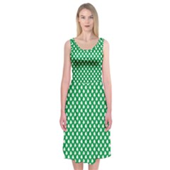  White Shamrocks On Green St  Patrick s Day Ireland Midi Sleeveless Dress by PodArtist