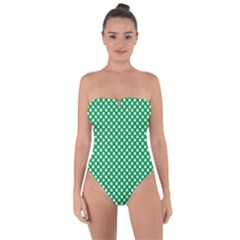  White Shamrocks On Green St  Patrick s Day Ireland Tie Back One Piece Swimsuit by PodArtist