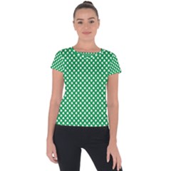  White Shamrocks On Green St  Patrick s Day Ireland Short Sleeve Sports Top  by PodArtist