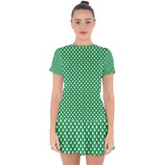  White Shamrocks On Green St  Patrick s Day Ireland Drop Hem Mini Chiffon Dress by PodArtist