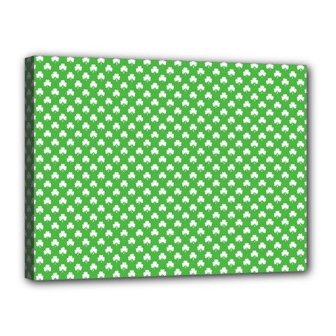 White Heart-shaped Clover On Green St  Patrick s Day Canvas 16  X 12  by PodArtist