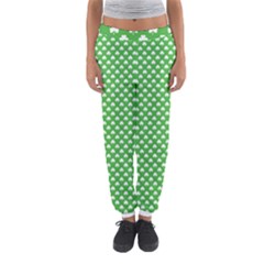 White Heart-shaped Clover On Green St  Patrick s Day Women s Jogger Sweatpants by PodArtist