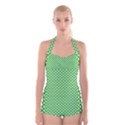 White Heart-Shaped Clover on Green St. Patrick s Day Boyleg Halter Swimsuit  View1