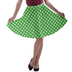 White Heart-shaped Clover On Green St  Patrick s Day A-line Skater Skirt by PodArtist