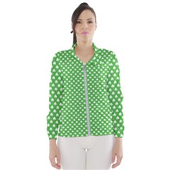 White Heart-shaped Clover On Green St  Patrick s Day Wind Breaker (women) by PodArtist