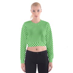 White Heart-shaped Clover On Green St  Patrick s Day Cropped Sweatshirt by PodArtist