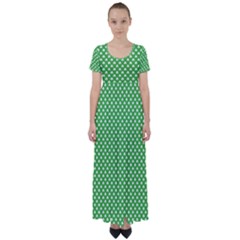 White Heart-shaped Clover On Green St  Patrick s Day High Waist Short Sleeve Maxi Dress