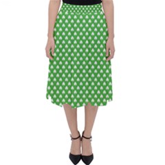 White Heart-shaped Clover On Green St  Patrick s Day Folding Skater Skirt by PodArtist