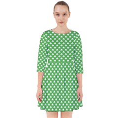 White Heart-shaped Clover On Green St  Patrick s Day Smock Dress by PodArtist