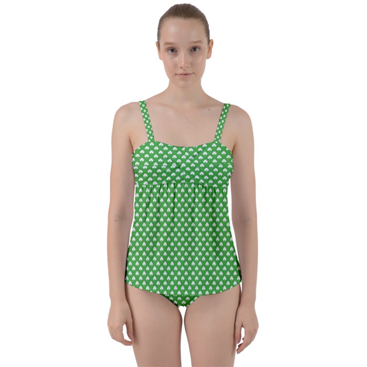 White Heart-Shaped Clover on Green St. Patrick s Day Twist Front Tankini Set