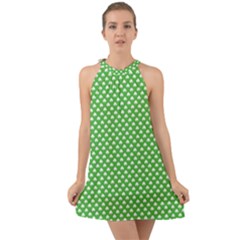 White Heart-shaped Clover On Green St  Patrick s Day Halter Tie Back Chiffon Dress by PodArtist