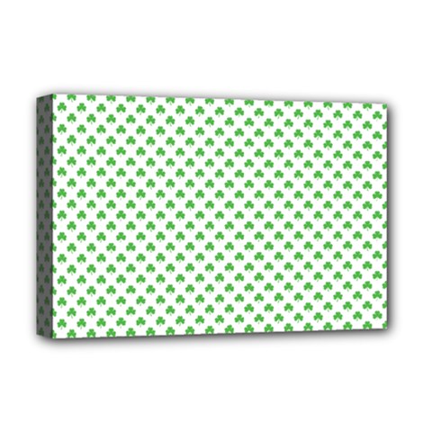 Green Heart-shaped Clover On White St  Patrick s Day Deluxe Canvas 18  X 12   by PodArtist