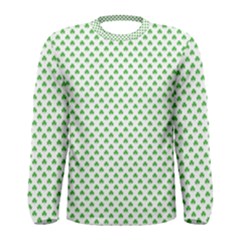 Green Heart-shaped Clover On White St  Patrick s Day Men s Long Sleeve Tee by PodArtist