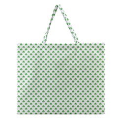 Green Heart-shaped Clover On White St  Patrick s Day Zipper Large Tote Bag by PodArtist